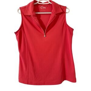 Zyia Active Large Coral Golf Tank Top Polo 1/4 Zip Slimming Panels